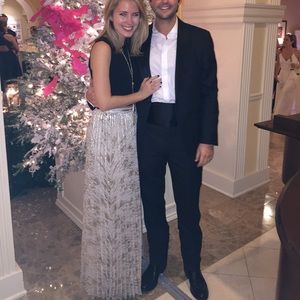 Anthropologie Gold metallic pleated skirt